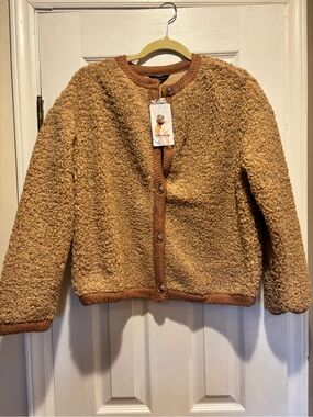 NWT Women's PrettyGarden Teddy Cropped Fleece Jacket Camel Brown Medium